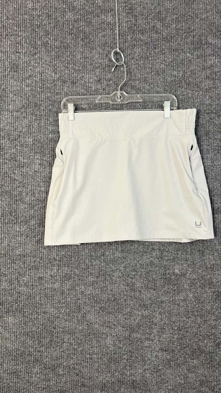 Huk Tide Point Skort Womens Large Gray Pockets Pull On Angler Golf Tennis Preppy
